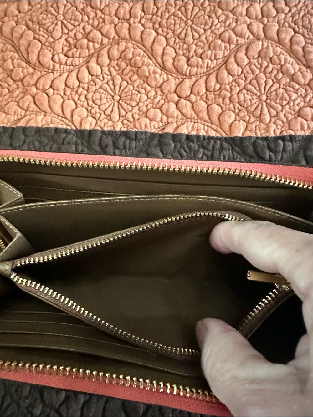 Coach Brown Monogram Zip Wallet with Pink & Blue Patch Accents EUC - Picture 5 of 7